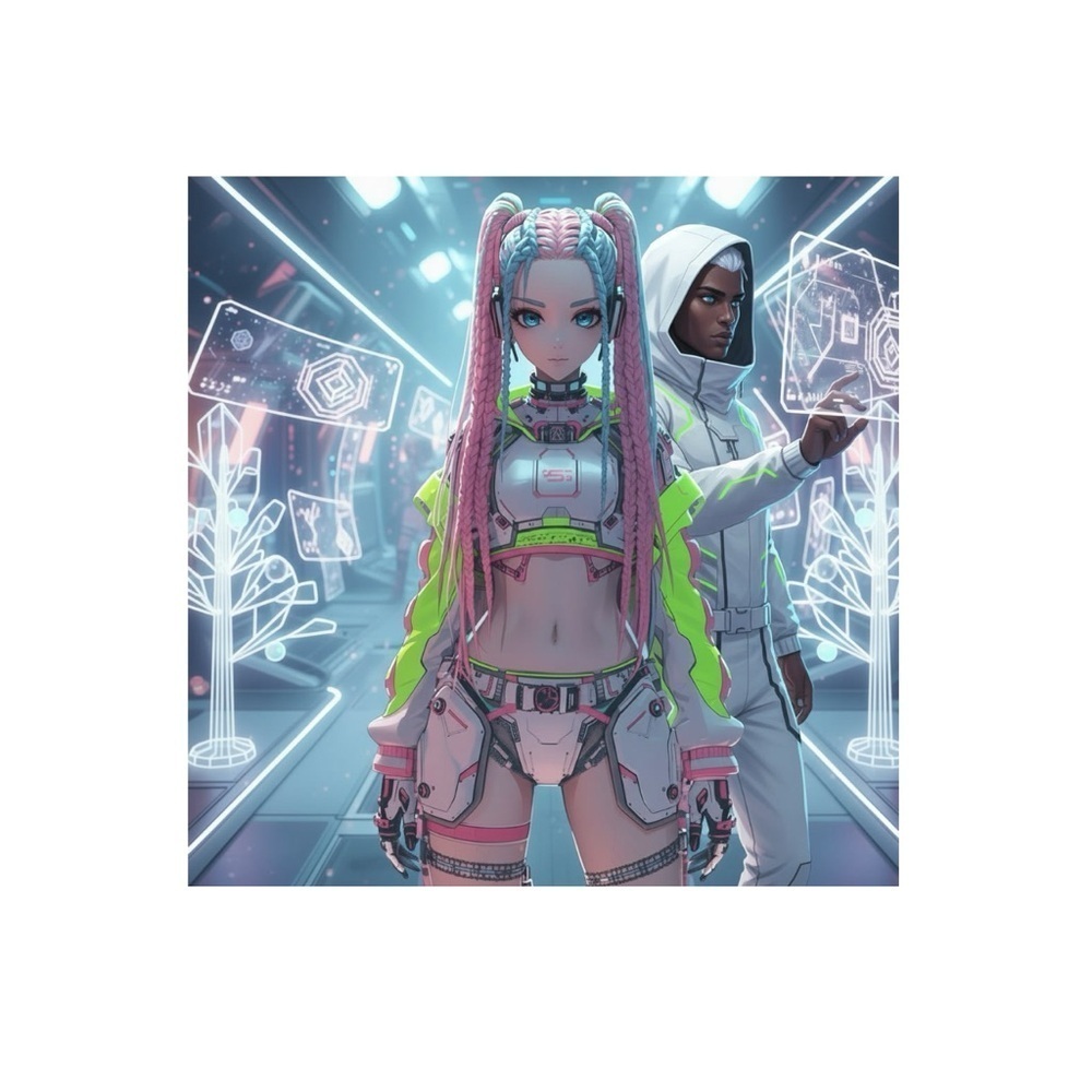 HANDCRAFTED digital art print poster Neon Cyberpunk anime character by me poster